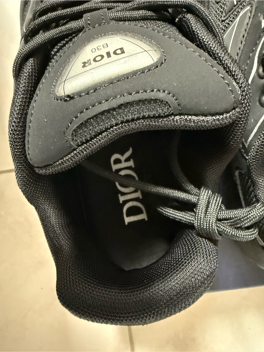 Dior Black & Silver Men's Mesh Leather Runner Sneakers - Picture 2 of 5
